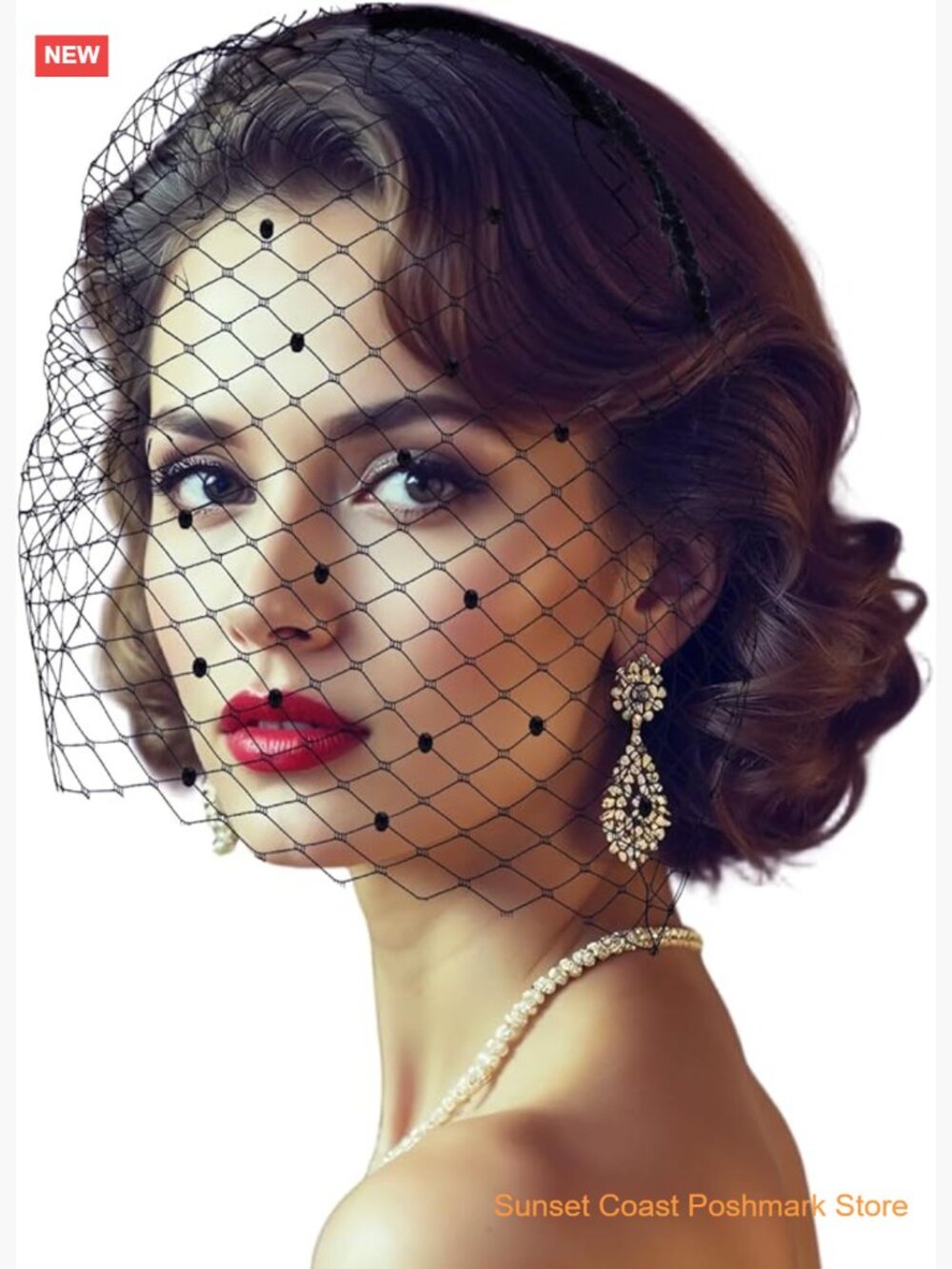Black Mesh Veil Headband Birdcage Veil 1920s Headpiece for Women Bridal Wedding